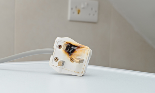 Plug that has been melted and burnt on one side