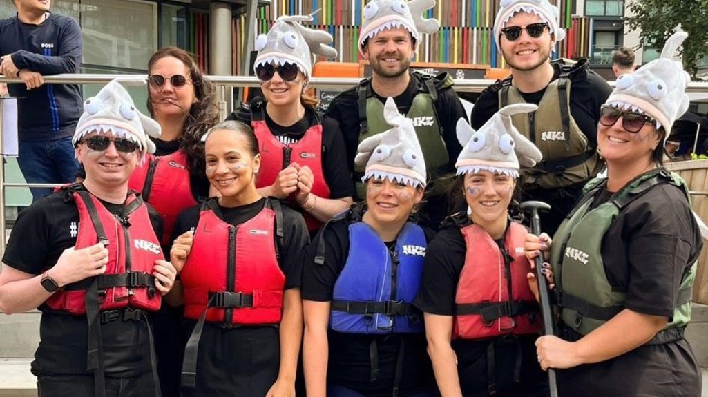 Yorkshire Housing colleagues who competed in a dragon boat race on Leeds Dock for ANDYSMANCLUB.