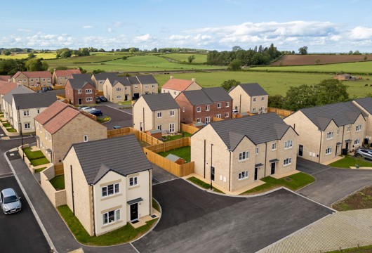 Aerial view of new homes at Massey Fold, Spofforth, North Yorkshire.