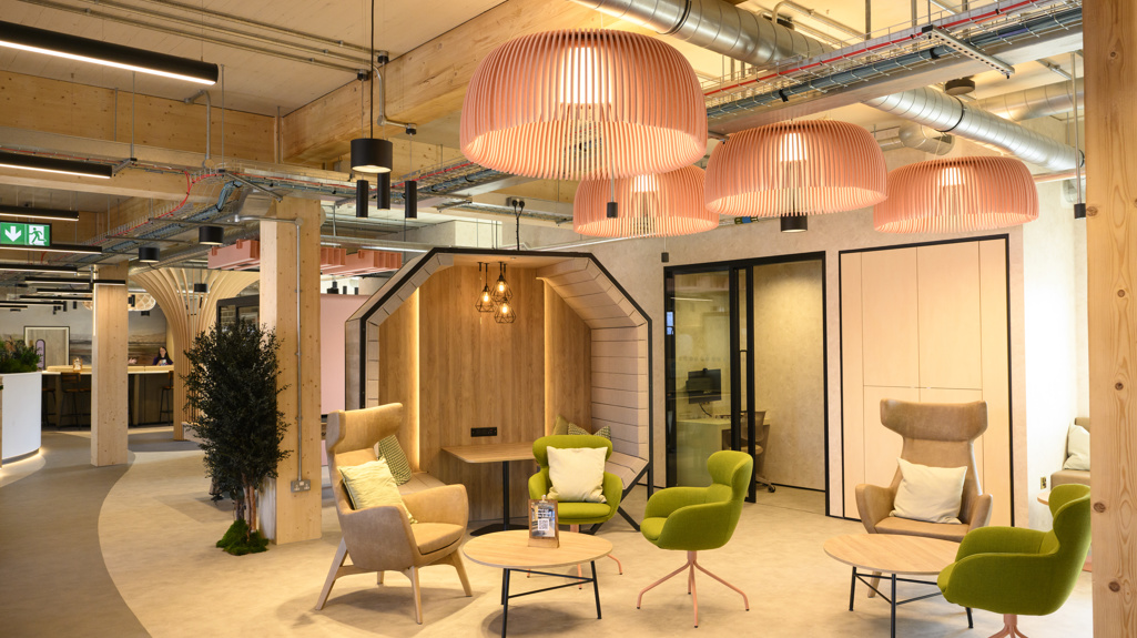 Collaboration space with colourful seating